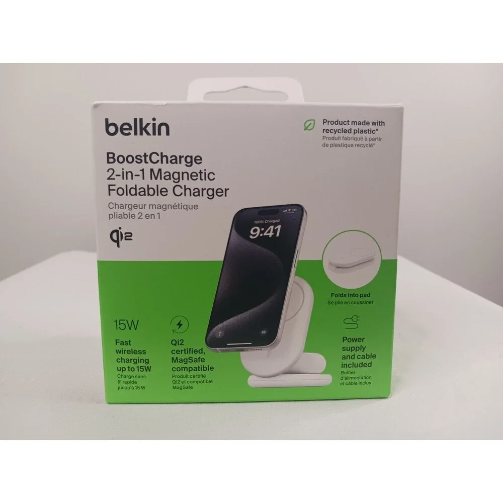 Belkin 2-in-1 MagSafe Compatible Magnetic Foldable Charger 15W Fast Charging NEW